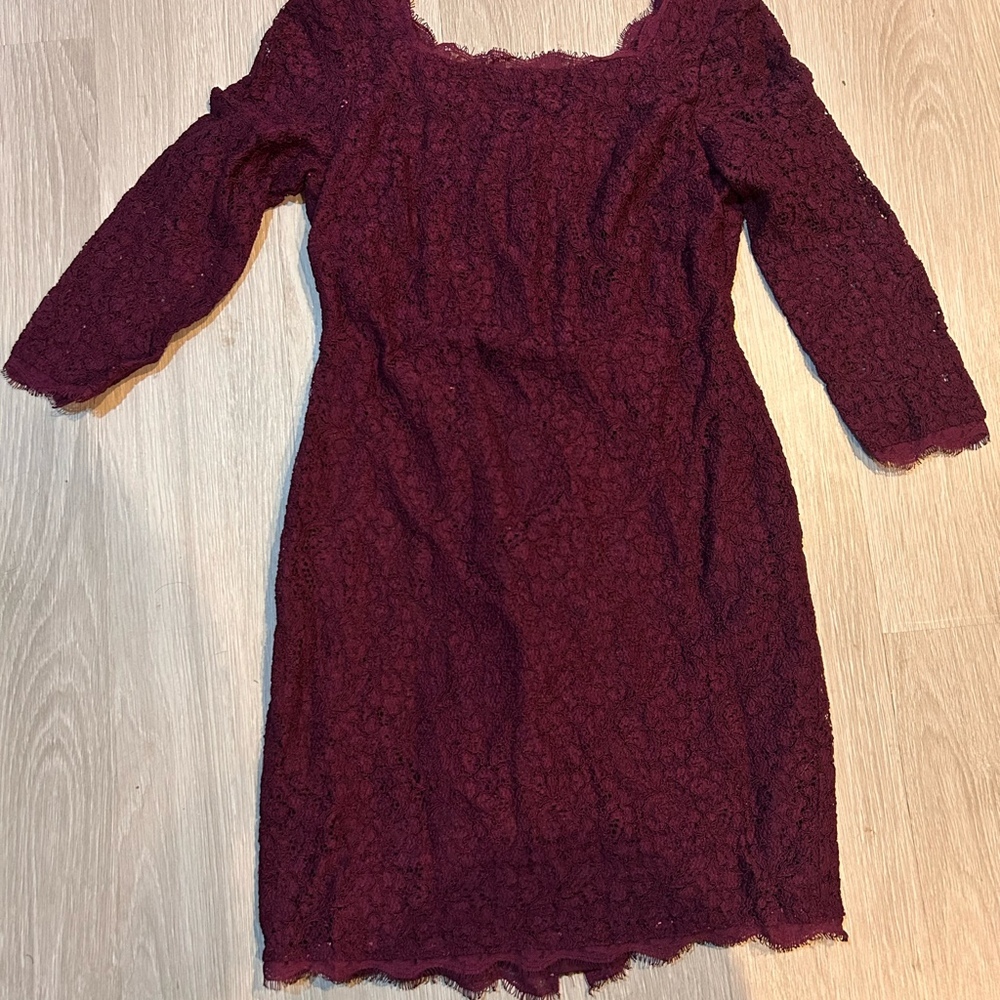 Sz 6 Adrianna papell burgundy purple lace sheer sleeve cocktail party dress